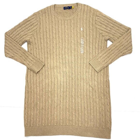 Polo Ralph Lauren Cable Knit Sweater Dress  Long Sleeve Light Brown - Picture 1 of 6